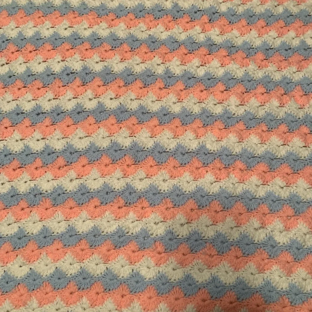 Handmade Crochet  Blanket Throw Pink Blue Baby Colors 50x48 ‎ Afghan